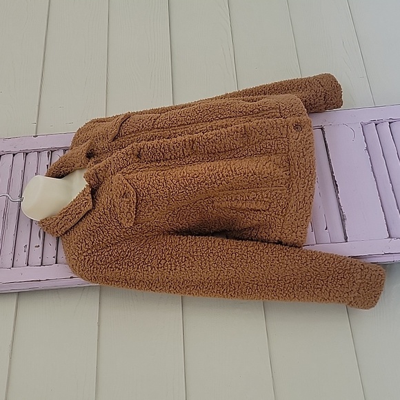 💗 NATURAL REFLECTIONS Sherpa Fleece Teddy Button Up Denim Style Jacket Camel M - Picture 4 of 7